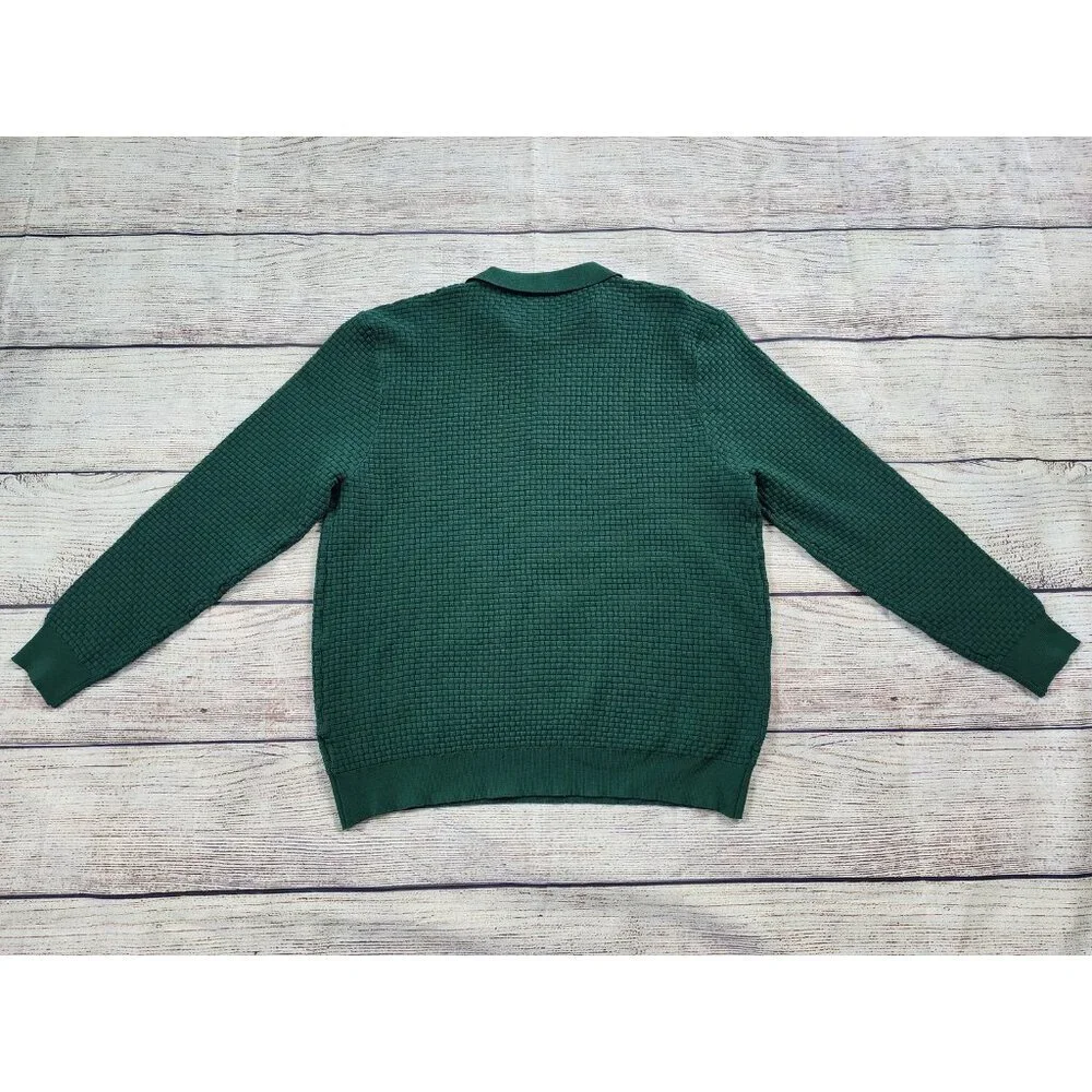 Coofandy Polo Collar Sweater Size XXL Crosshatch Textured Pattern Green